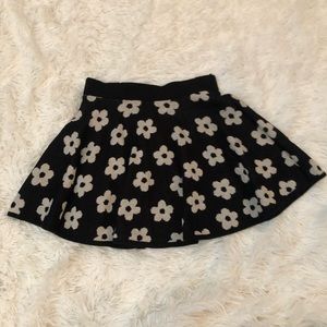 Black and White Floral Knit Skater Skirt